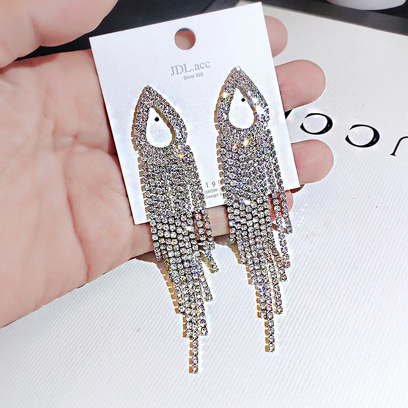 Shiny Crystal Zircon Long Stud Earrings for Women