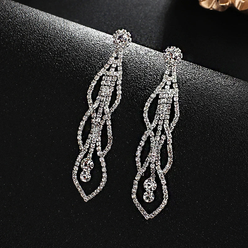 Shiny Crystal Zircon Long Stud Earrings for Women