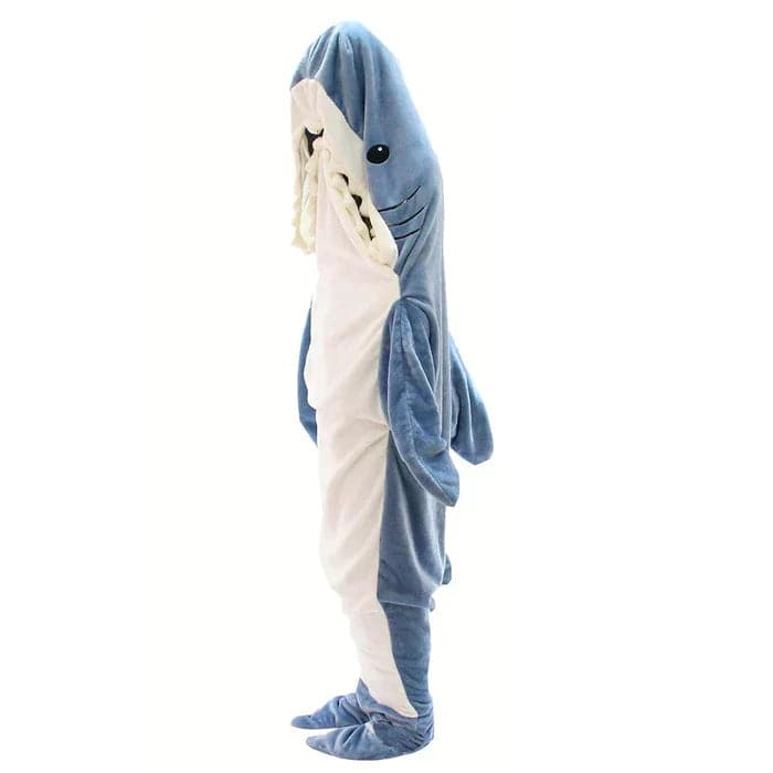 Beckett Shark onesie featuring a playful shark design with a hood, soft fabric, and colorful details for comfortable wear.