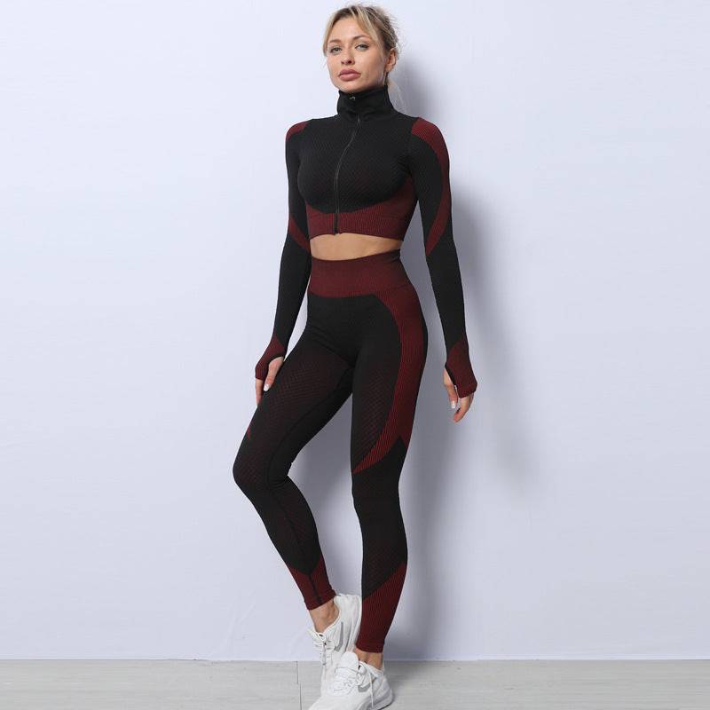 Kitchenvibe 3-piece seamless shorts set with high-waisted leggings, shorts, and matching bra, shown in a comfortable, fitted style.