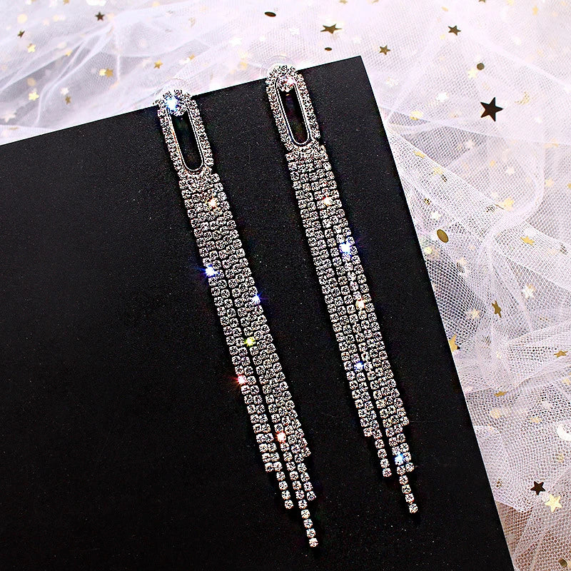 Shiny Crystal Zircon Long Stud Earrings for Women
