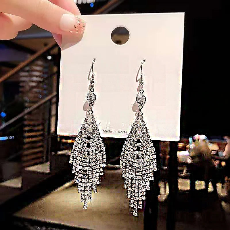 Shiny Crystal Zircon Long Stud Earrings for Women