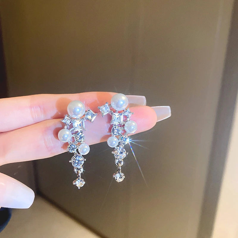 Shiny Crystal Zircon Long Stud Earrings for Women