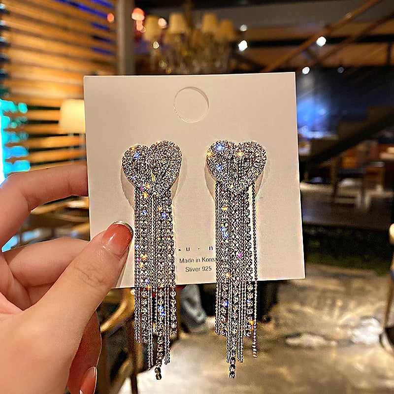 Shiny Crystal Zircon Long Stud Earrings for Women