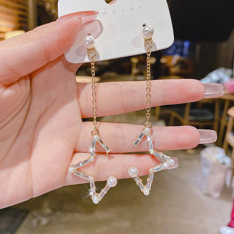 Shiny Crystal Zircon Long Stud Earrings for Women