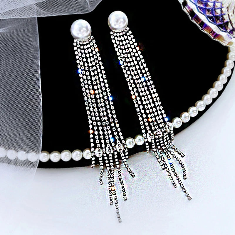 Shiny Crystal Zircon Long Stud Earrings for Women