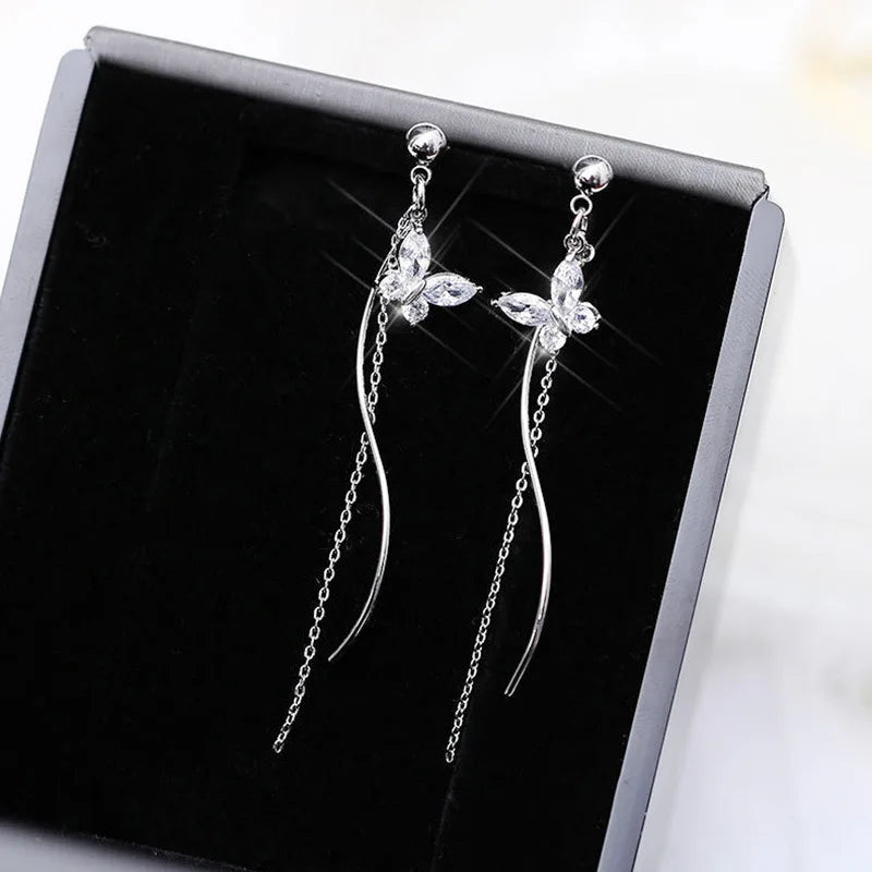 Shiny Crystal Zircon Long Stud Earrings for Women