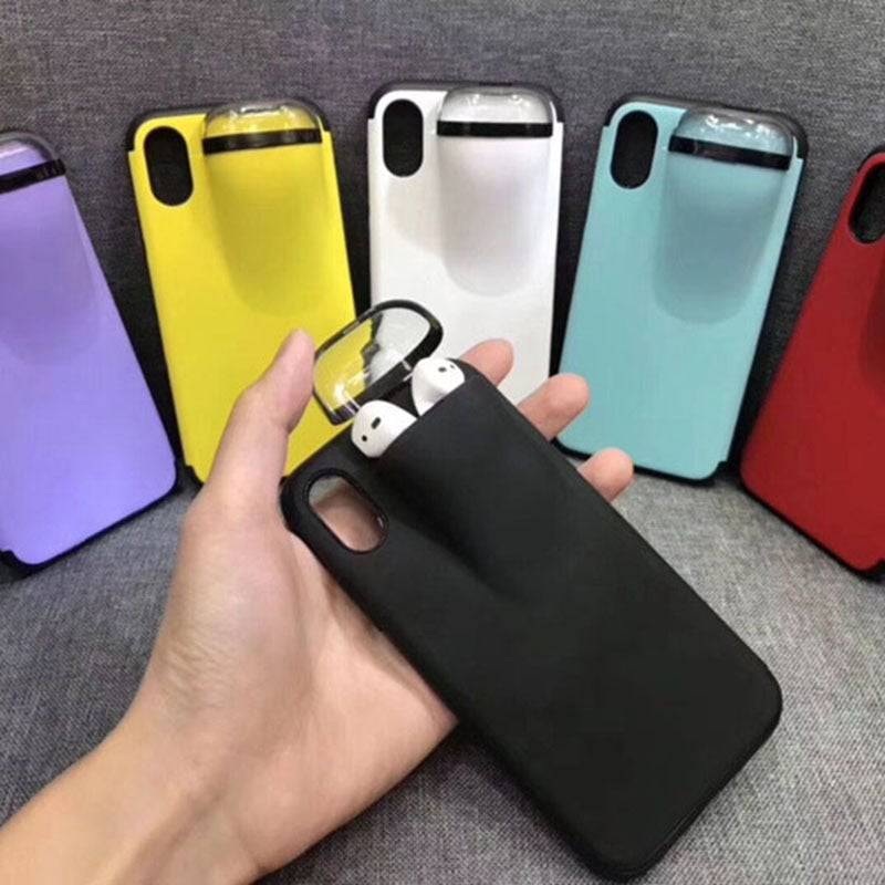 Beckett iPhone case with built-in AirPods holder, compatible with iPhone 11, 12, 13, and various models, shown in black with textured design.