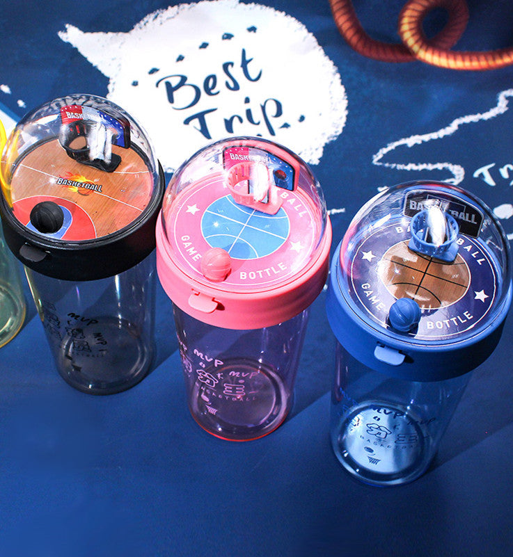 Beckett™ basketball-shaped water bottle with sports cap, featuring bold branding and durable design for active use