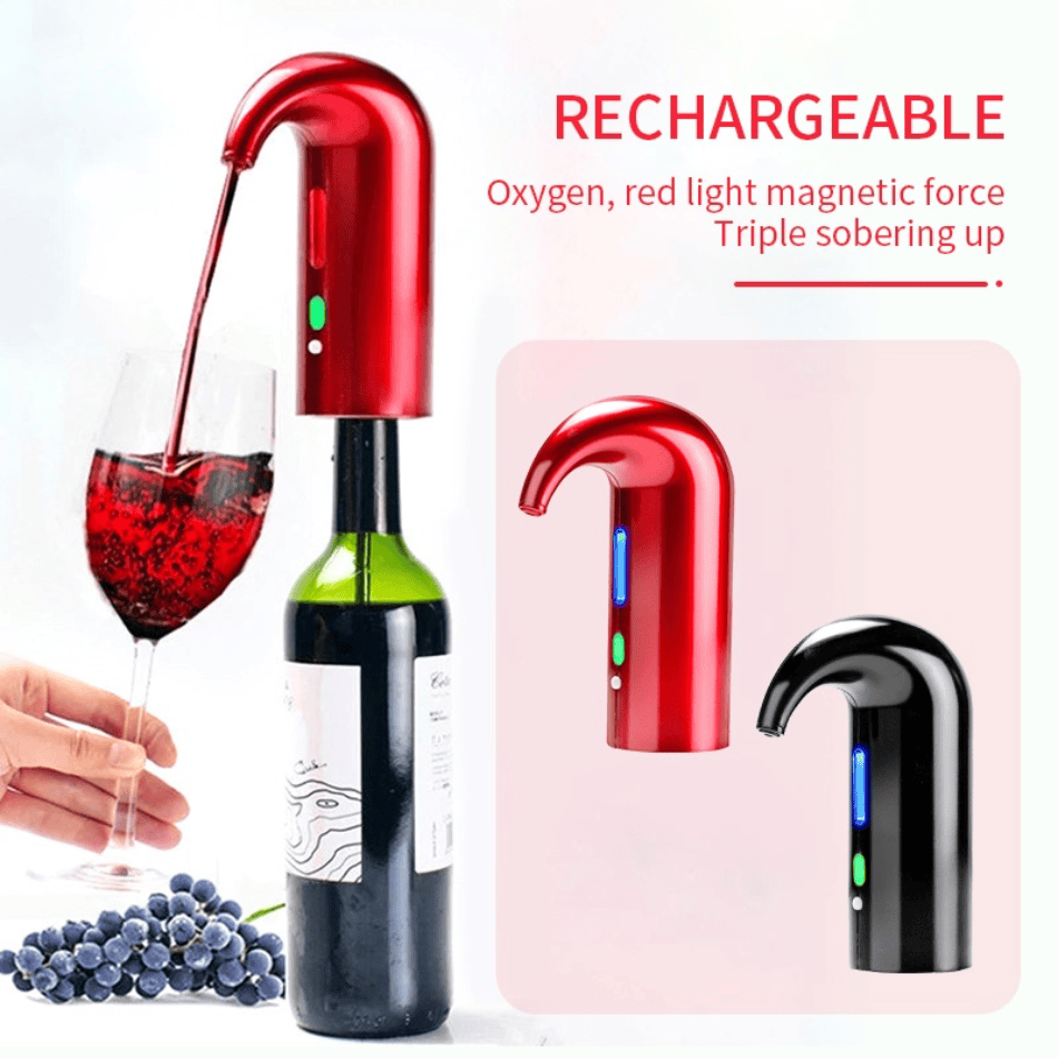 Beckett Brand Name ™ wine pump with clear plastic body and black handle for vacuum sealing and preserving wine freshness.