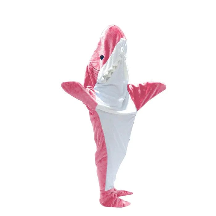 Beckett Shark onesie featuring a blue shark design with a hood, soft fabric, and playful details for kids or adults.