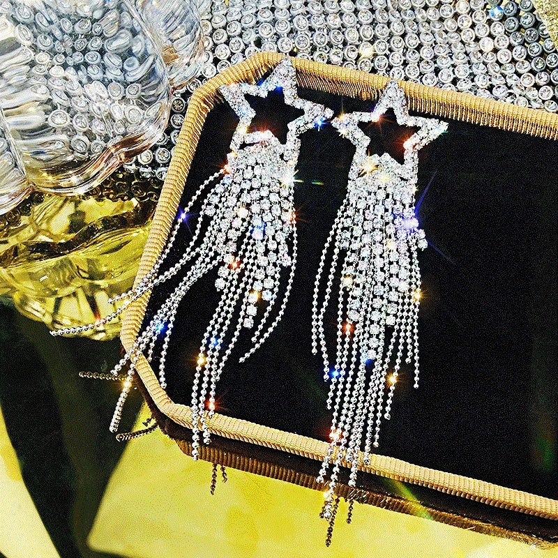 Shiny Crystal Zircon Long Stud Earrings for Women