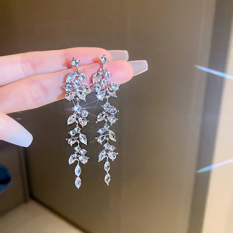 Shiny Crystal Zircon Long Stud Earrings for Women