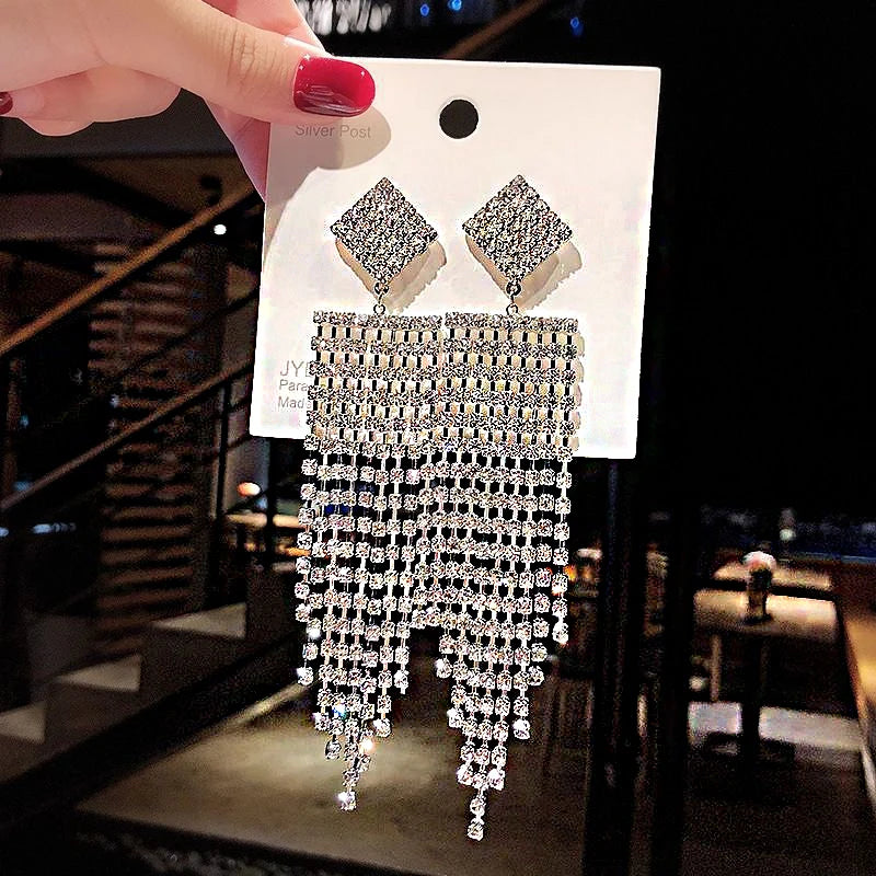 Shiny Crystal Zircon Long Stud Earrings for Women