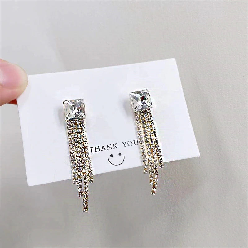 Shiny Crystal Zircon Long Stud Earrings for Women