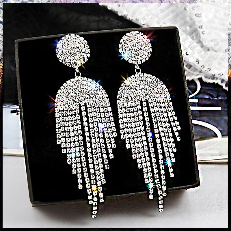 Shiny Crystal Zircon Long Stud Earrings for Women