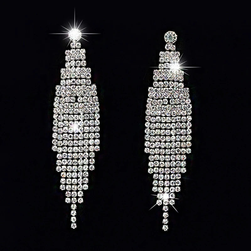 Shiny Crystal Zircon Long Stud Earrings for Women