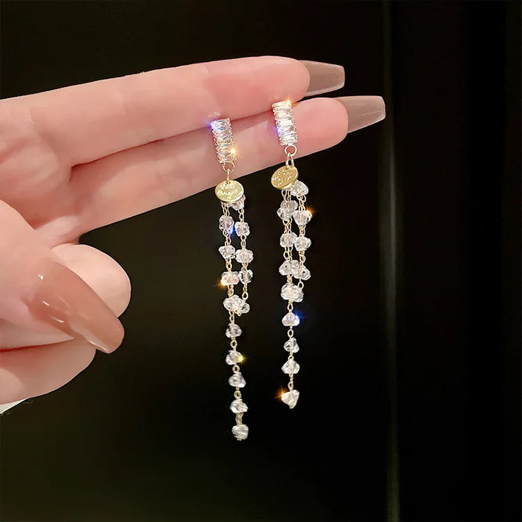 Shiny Crystal Zircon Long Stud Earrings for Women