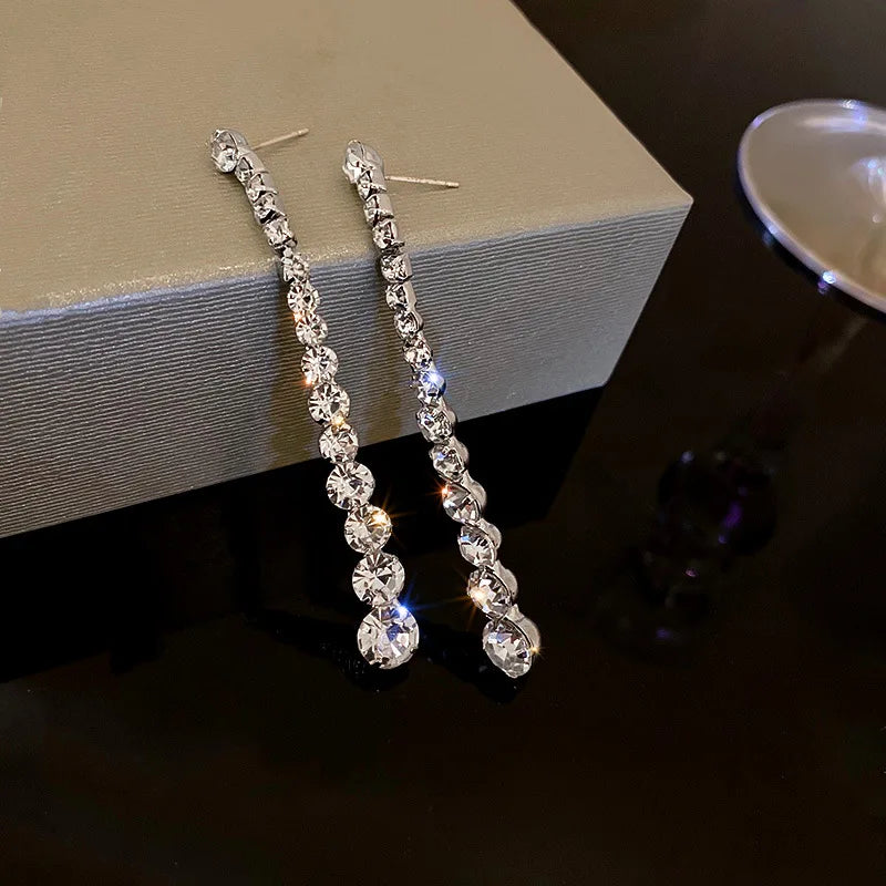 Shiny Crystal Zircon Long Stud Earrings for Women