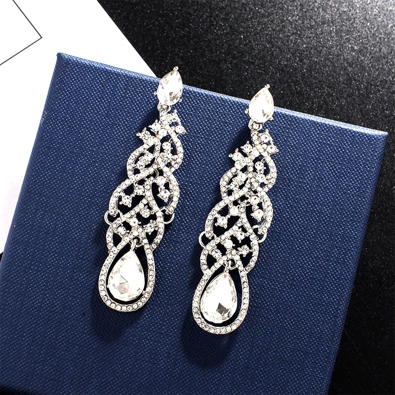 Shiny Crystal Zircon Long Stud Earrings for Women