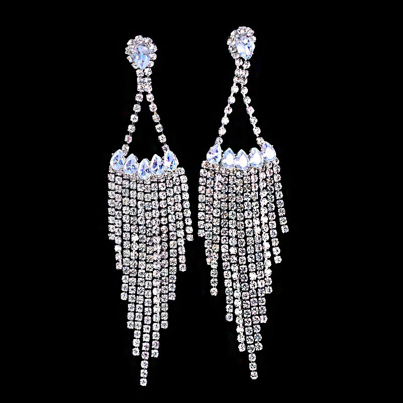 Shiny Crystal Zircon Long Stud Earrings for Women