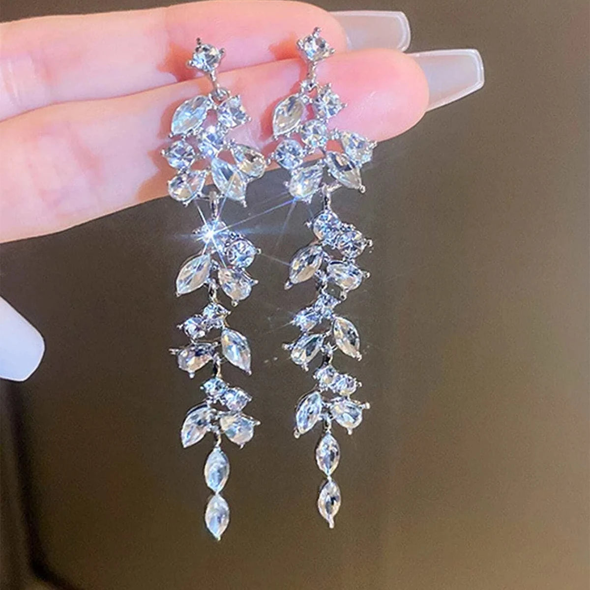 Shiny Crystal Zircon Long Stud Earrings for Women